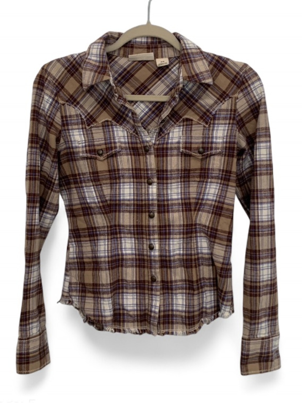 Y2K Arizona Brown Plaid Long Sleeve Button-Front Shirt